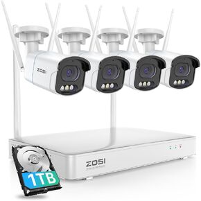 ZOSI 4MP 2.5K QHD WiFi Security Camera System Outdoor, 8 Channel H.265+ NVR with 2TB HDD for 24/7 Record, 6 X 4MP Wireless Camera, Color Night Vision, Plug-in, AI Detection, 2-Way Audio, Siren Alert