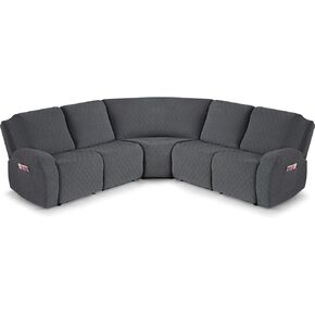 VANSOFY Extra Large Reclining Sectional Couch Covers, Washable 5-Piece Sofa Covers for L Shape Sectional Sofa Corner Seater, Thick, Soft Sofa Slipcovers (5 Seat Recliner Cover,Charcoal Gray)