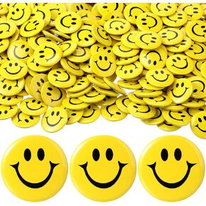 Jexine 300 Pcs Smile Face Button Pins 1 Inch Cute Smile Pinback Buttons Metal Smile Face Buttons Bulk for Classroom Teachers Kids Students Staff Clothes Gifts Backpacks Lapel Decoration (Yellow)