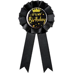 1 Pcs Birthday Badge Ribbon It's My Birthday Queen Tinplate Badge Pin Happy Birthday Black Corsage Button for Adults Kids Men or Women Birthday Award Ribbon Brooch Pin Party Decoration