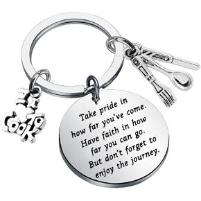 Chef Keychain Gifts Culinary School Gifts Chef Charm Cooking Jewelry Cooking Lover Gift Take Pride in How Far You Have Come (silver)