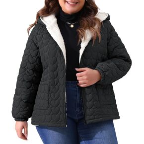 Agnes Orinda Plus Size Coat for Women Lightweight Puffer Jacket with Hood Pockets Quilted Padded Full Zip Winter Coats