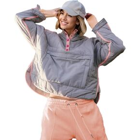 HangNiFang Women's Oversized Quilted Pullover Puffer Jacket with Hood Winter Coat with Pockets