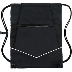 HOLYLUCK Packable Drawstring Sackpack Wet Pocket with Zipper and Water Bottle Mesh Pockets (Black)