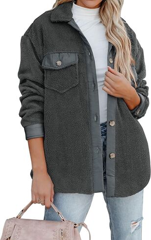 ZESICA Womens Winter Casual Sherpa Fleece Jacket Long Sleeve Button Solid Warm Fuzzy Outwear Coat Pockets in Saudi Arabia