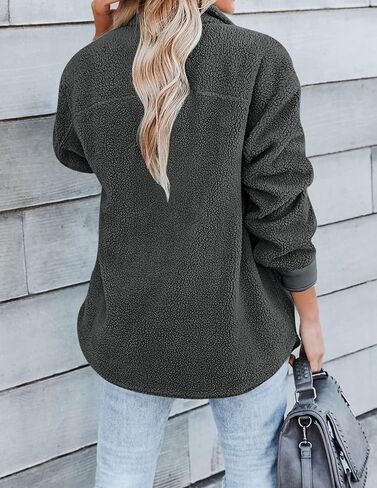 ZESICA Womens Winter Casual Sherpa Fleece Jacket Long Sleeve Button Solid Warm Fuzzy Outwear Coat Pockets in Saudi Arabia