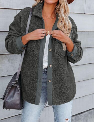 ZESICA Womens Winter Casual Sherpa Fleece Jacket Long Sleeve Button Solid Warm Fuzzy Outwear Coat Pockets in Saudi Arabia