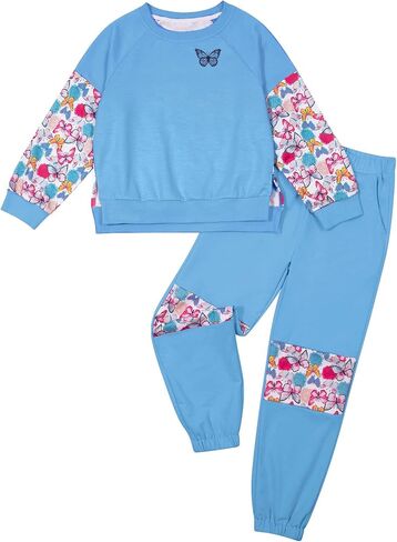 ملابس الفتيات كتلة اللون طباعة كم طويل البلوز البلوز Sweatpant مجموعة 2PC ملابس in Kuwait