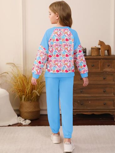 ملابس الفتيات كتلة اللون طباعة كم طويل البلوز البلوز Sweatpant مجموعة 2PC ملابس in Kuwait