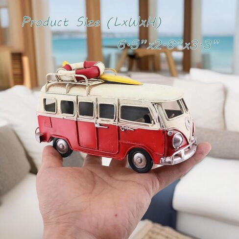 Vintage-Style Miniature Hippie Camper Van Model Tropical Theme Flower Decals 6.5inches Beach Bus Home Decor Gift for Boys Kids Hippie Van Ornament (Light Blue) in Kuwait