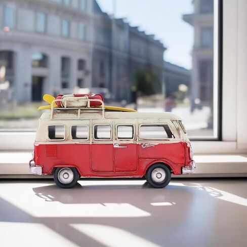 Vintage-Style Miniature Hippie Camper Van Model Tropical Theme Flower Decals 6.5inches Beach Bus Home Decor Gift for Boys Kids Hippie Van Ornament (Light Blue) in Kuwait