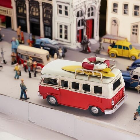 Vintage-Style Miniature Hippie Camper Van Model Tropical Theme Flower Decals 6.5inches Beach Bus Home Decor Gift for Boys Kids Hippie Van Ornament (Light Blue) in Kuwait