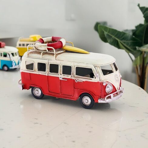 Vintage-Style Miniature Hippie Camper Van Model Tropical Theme Flower Decals 6.5inches Beach Bus Home Decor Gift for Boys Kids Hippie Van Ornament (Light Blue) in Kuwait