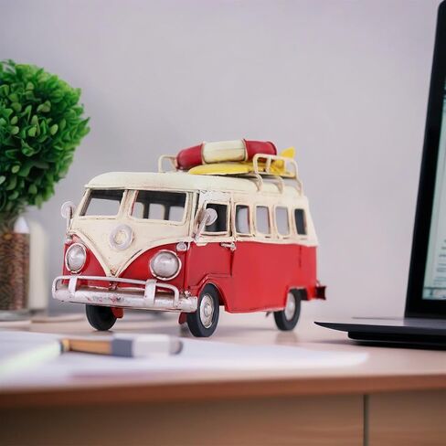 Vintage-Style Miniature Hippie Camper Van Model Tropical Theme Flower Decals 6.5inches Beach Bus Home Decor Gift for Boys Kids Hippie Van Ornament (Light Blue) in Kuwait