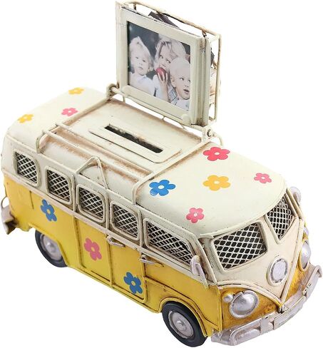 Vintage-Style Miniature Hippie Camper Van Model Tropical Theme Flower Decals 6.5inches Beach Bus Home Decor Gift for Boys Kids Hippie Van Ornament (Light Blue) in Kuwait