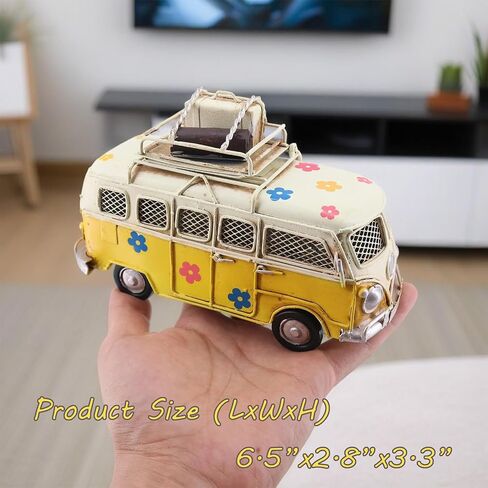 Vintage-Style Miniature Hippie Camper Van Model Tropical Theme Flower Decals 6.5inches Beach Bus Home Decor Gift for Boys Kids Hippie Van Ornament (Light Blue) in Kuwait