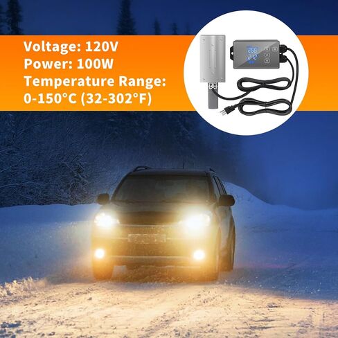 سخان كتلة المحرك المغناطيسي 120 فولت 100 وات مع وحدة تحكم ذكية في درجة الحرارة (32-302 درجة فهرنهايت قابلة للتعديل)، شاشة LCD لدرجة الحرارة والوقت في الوقت الحقيقي، مثالية للسيارات والشاحنات والجرارات وغيرها من المعدات in Kuwait