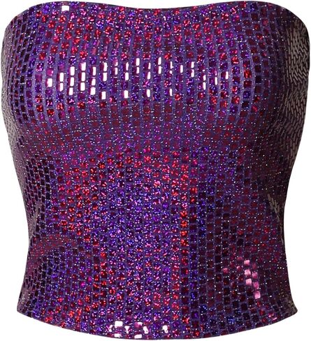 MixMatchy Women's Sexy Sparkling Metallic Sequin Tube Top Bandeau Crop Top in Saudi Arabia