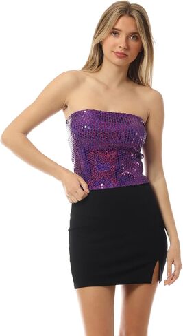 MixMatchy Women's Sexy Sparkling Metallic Sequin Tube Top Bandeau Crop Top in Saudi Arabia