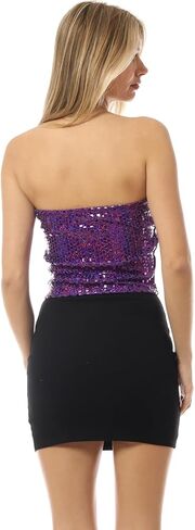 MixMatchy Women's Sexy Sparkling Metallic Sequin Tube Top Bandeau Crop Top in Saudi Arabia