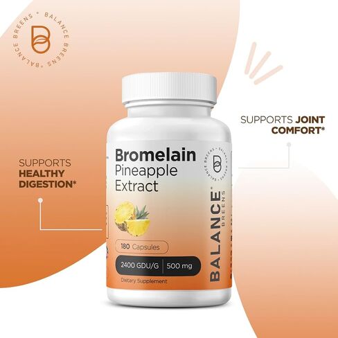 Bromelain 500mg, 180 Capsules - Pineapple Extract Digestive Enzyme - Supports Digestion and Joint Support Supplement - by Balance Breens in Saudi Arabia