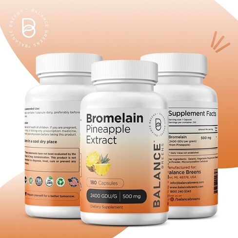 Bromelain 500mg, 180 Capsules - Pineapple Extract Digestive Enzyme - Supports Digestion and Joint Support Supplement - by Balance Breens in Saudi Arabia