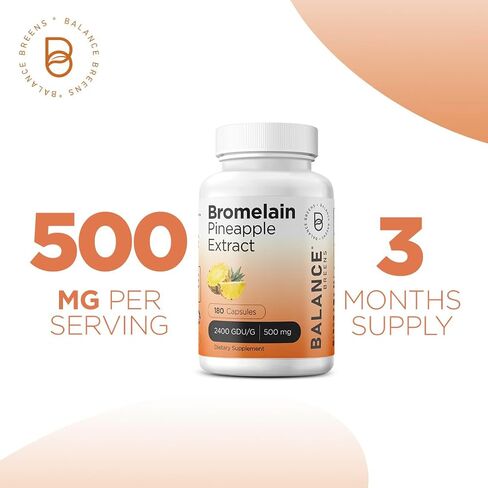 Bromelain 500mg, 180 Capsules - Pineapple Extract Digestive Enzyme - Supports Digestion and Joint Support Supplement - by Balance Breens in Saudi Arabia