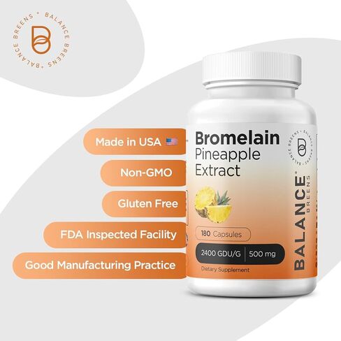 Bromelain 500mg, 180 Capsules - Pineapple Extract Digestive Enzyme - Supports Digestion and Joint Support Supplement - by Balance Breens in Saudi Arabia