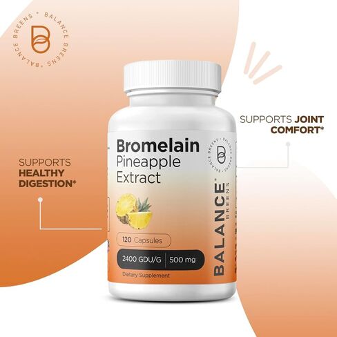 Bromelain 500mg, 180 Capsules - Pineapple Extract Digestive Enzyme - Supports Digestion and Joint Support Supplement - by Balance Breens in Kuwait