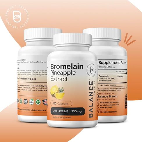 Bromelain 500mg, 180 Capsules - Pineapple Extract Digestive Enzyme - Supports Digestion and Joint Support Supplement - by Balance Breens in Kuwait