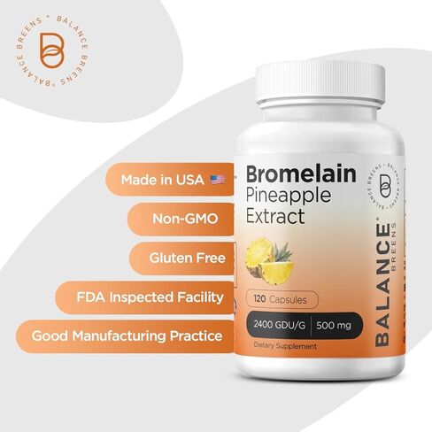 Bromelain 500mg, 180 Capsules - Pineapple Extract Digestive Enzyme - Supports Digestion and Joint Support Supplement - by Balance Breens in Kuwait