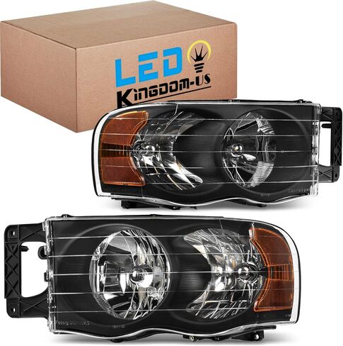 LEDKINGDOMUS Headlight Assembly, DOT-certified, Compatible with 2002 2003 2004 2005 Dodge Ram 1500 2500 3500 Pickup Headlamps Replacement Black Housing Amber Reflector Clear Lens in Saudi Arabia