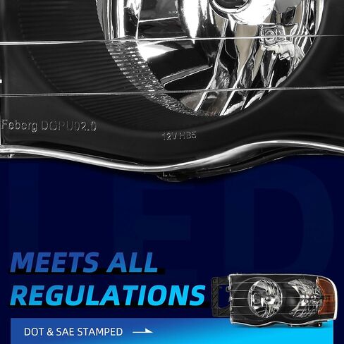 LEDKINGDOMUS Headlight Assembly, DOT-certified, Compatible with 2002 2003 2004 2005 Dodge Ram 1500 2500 3500 Pickup Headlamps Replacement Black Housing Amber Reflector Clear Lens in Saudi Arabia