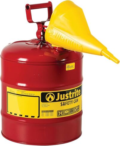 Justrite 7110110 1 جالون، علبة أمان حمراء من الفولاذ المجلفن من النوع الأول مع قمع in Saudi Arabia