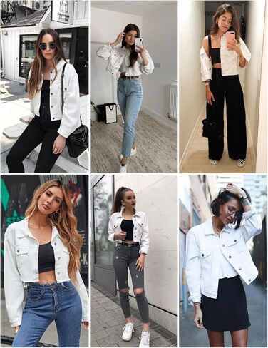 HOTLOOX Women's Jean Jacket Frayed Washed Button Up Cropped Denim Jacket With Pockets S-XXL in Saudi Arabia