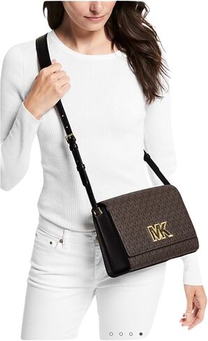 Michael Kors Mimi Medium Leather Messenger Bag (Brown/Black) in Saudi Arabia
