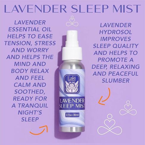 Laki Naturals Lavender Sleep Mist – Travel Size & Full Size Set (2.7oz + 1oz) – Lavender Essential Oil Spray for Bedding & Room | Natural Sleep Aid for Deep Sleep & Relaxation | Aromatherapy Mist in Saudi Arabia
