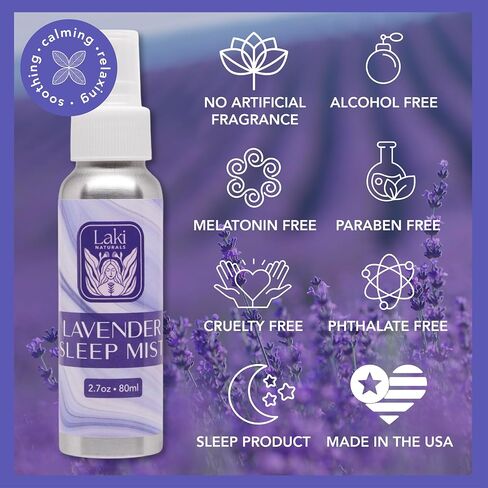 Laki Naturals Lavender Sleep Mist – Travel Size & Full Size Set (2.7oz + 1oz) – Lavender Essential Oil Spray for Bedding & Room | Natural Sleep Aid for Deep Sleep & Relaxation | Aromatherapy Mist in Saudi Arabia