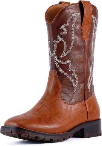 RLW Cowboy Boots for Men Classic Western Style Mens Motorcycle Boots Square Toe with Comfortable Synthetic Leather in Saudi Arabia