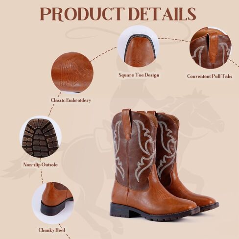 RLW Cowboy Boots for Men Classic Western Style Mens Motorcycle Boots Square Toe with Comfortable Synthetic Leather in Saudi Arabia