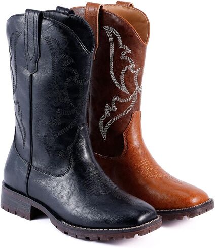 RLW Cowboy Boots for Men Classic Western Style Mens Motorcycle Boots Square Toe with Comfortable Synthetic Leather in Saudi Arabia