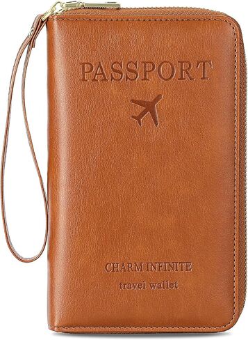 RFID Blocking Leather Passport Wallet Cover Case with Pen and Card Slots Travel Wallet for Women/Men Travel Must Haves Accessories in Kuwait