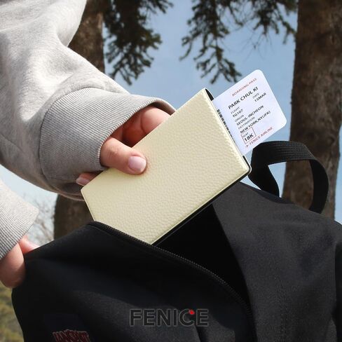 حافظة محفظة بحامل غطاء جواز السفر الكلاسيكي من FENICE للسفر، حجب RFID أساسي من الجلد النباتي المقاوم للماء (أبيض) in Kuwait