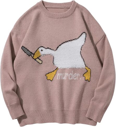 Men's Graphic Oversized Sweater Unisex Knit Aesthetic Sweaters Streetwear Casual Tunic Pullover Jumper in Kuwait