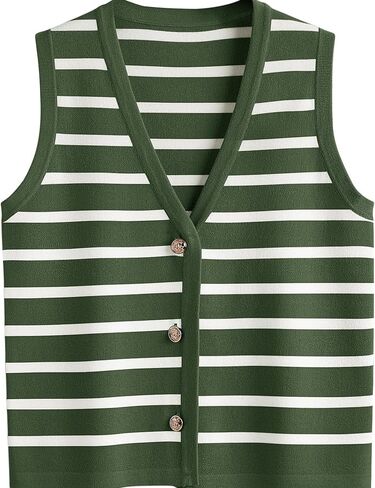 المرأة متماسكة سويتر مقلم سترة نمط Preppy الخريف الكروشيه اقتصاص زر حتى العمل تانك القمم Y2K الأعمال ملابس غير رسمية in Kuwait
