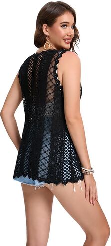 Boho Crochet Vest Sheer Sleeveless Lightweigth Lace Cardigan in Saudi Arabia