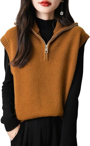 المرأة 100% ميرينو سترة صوف سترة 2024 خريف شتاء 1/4 البريدي أكمام متماسكة سترة تانك القمم in Kuwait