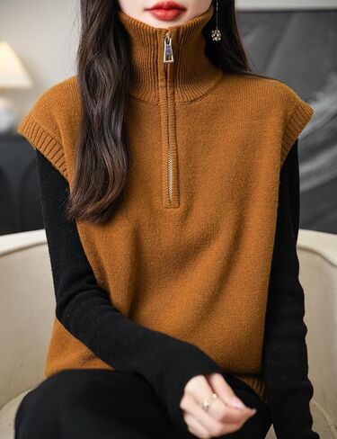 المرأة 100% ميرينو سترة صوف سترة 2024 خريف شتاء 1/4 البريدي أكمام متماسكة سترة تانك القمم in Kuwait