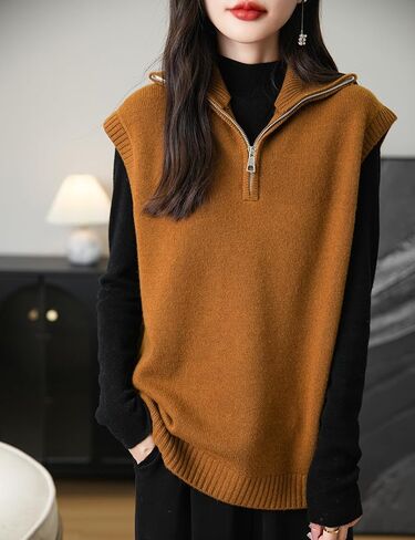 المرأة 100% ميرينو سترة صوف سترة 2024 خريف شتاء 1/4 البريدي أكمام متماسكة سترة تانك القمم in Kuwait