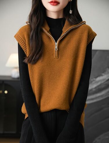 المرأة 100% ميرينو سترة صوف سترة 2024 خريف شتاء 1/4 البريدي أكمام متماسكة سترة تانك القمم in Kuwait